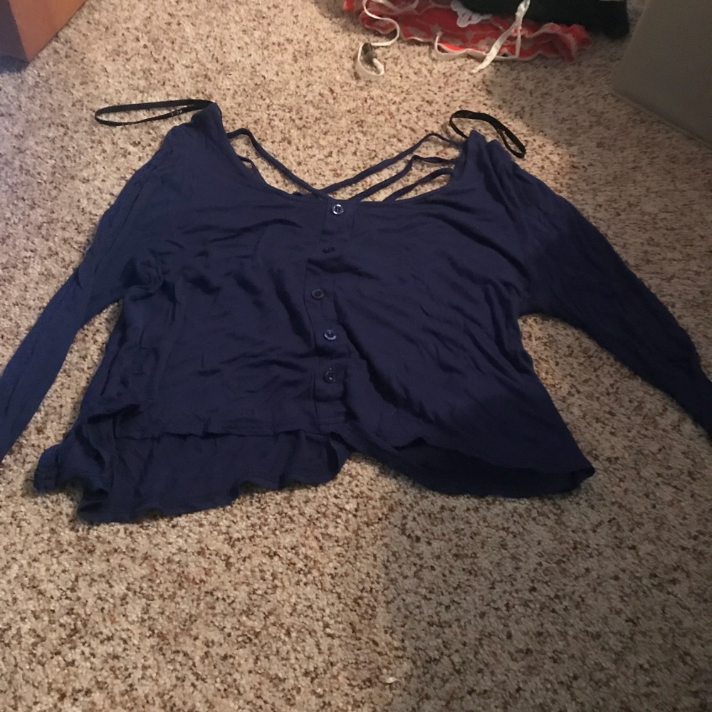 Blue button down crop top